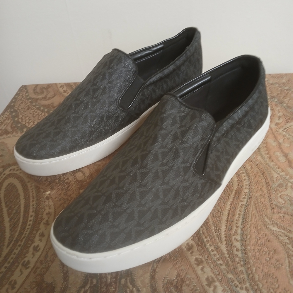 Michael Kors Keaton Slip-On Black "MK" Sneakers Women's Size 11M